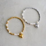 RILYNN Heart Charm Elastic Bracelet - Gold Plated