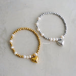 RILYNN Heart Charm Elastic Bracelet - Gold Plated