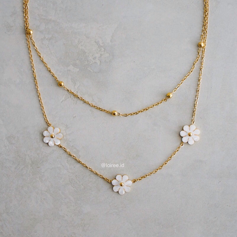 DAISY Flower Two Layer Necklace - Gold Plated