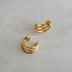 THEO Three-Line Hoop Earrings - Gold Plated