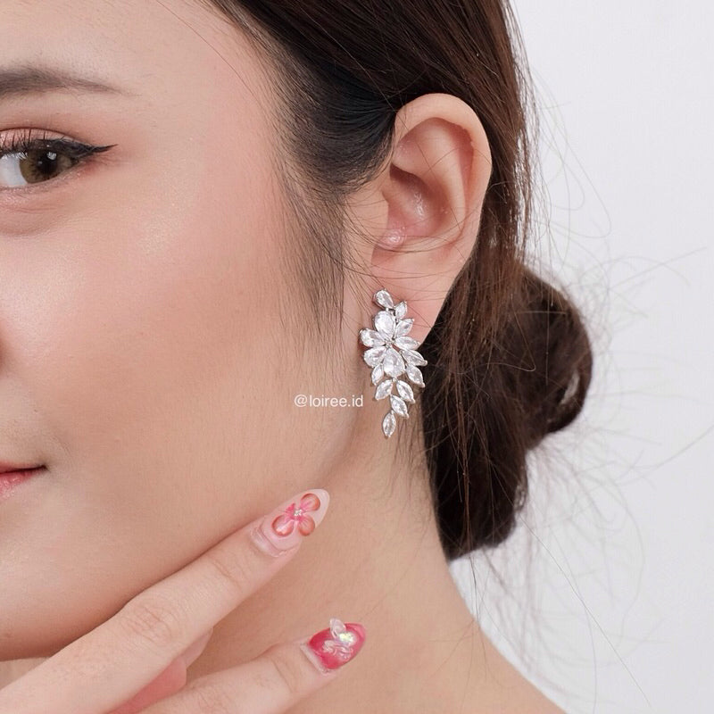 RACHEL Zirconia Flower Bridal Earrings - Wedding
