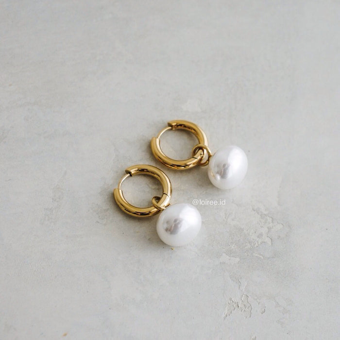 SOREN Pearl Hoop Earrings - Gold Plated