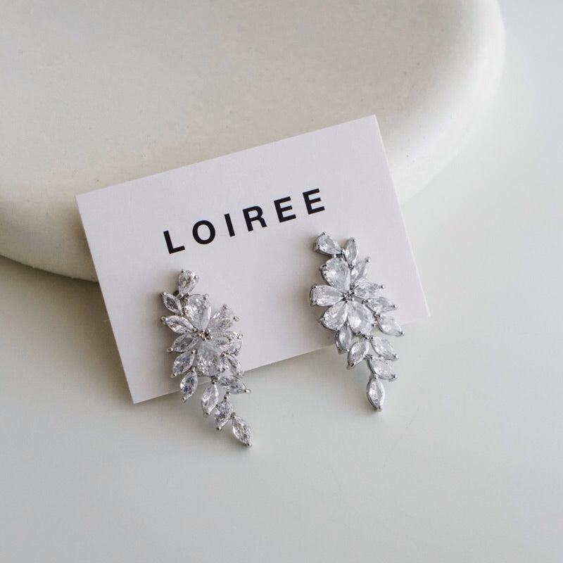 RACHEL Zirconia Flower Bridal Earrings - Wedding