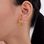 THEO Three-Line Hoop Earrings - Gold Plated