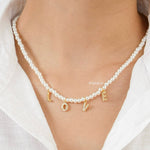 Personalized Tiny Pearl Letter Necklace - Gold Plated