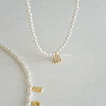 Personalized Tiny Pearl Letter Necklace - Gold Plated