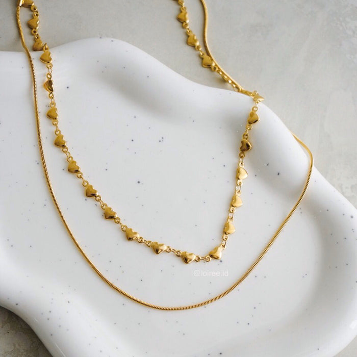 MINNA Double Layer Heart Necklace - Gold Plated