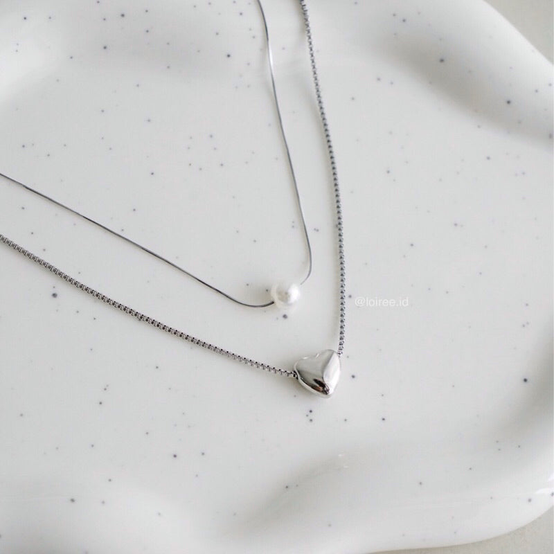 TYAZ Pearl Heart Necklace - Double Layer