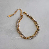 AVILA Zirconia Double Layer Chain Bracelet - Gold Plated