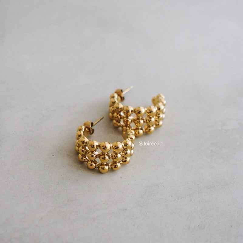 MARGENIE C-Shape Beads Hoop Earrings - Gold Plated