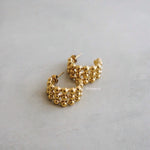 MARGENIE C-Shape Beads Hoop Earrings - Gold Plated
