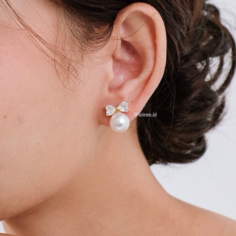 ALLEN Zirconia Bow Pearl Earrings