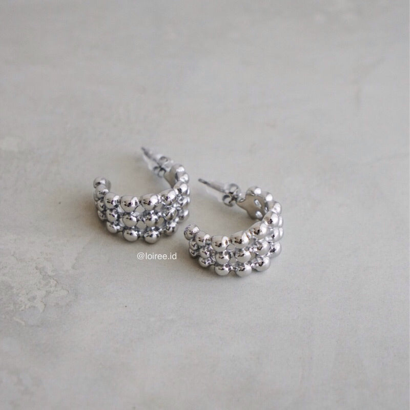 MARGENIE C-Shape Beads Hoop Earrings - Gold Plated
