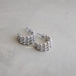 MARGENIE C-Shape Beads Hoop Earrings - Gold Plated