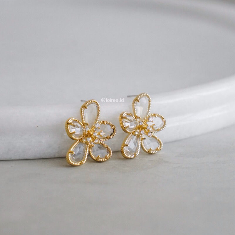 PEONY Transparent Flower Earrings - Gold Plated