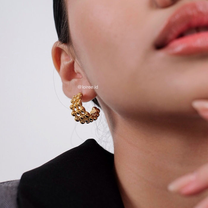 MARGENIE C-Shape Beads Hoop Earrings - Gold Plated