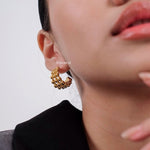 MARGENIE C-Shape Beads Hoop Earrings - Gold Plated