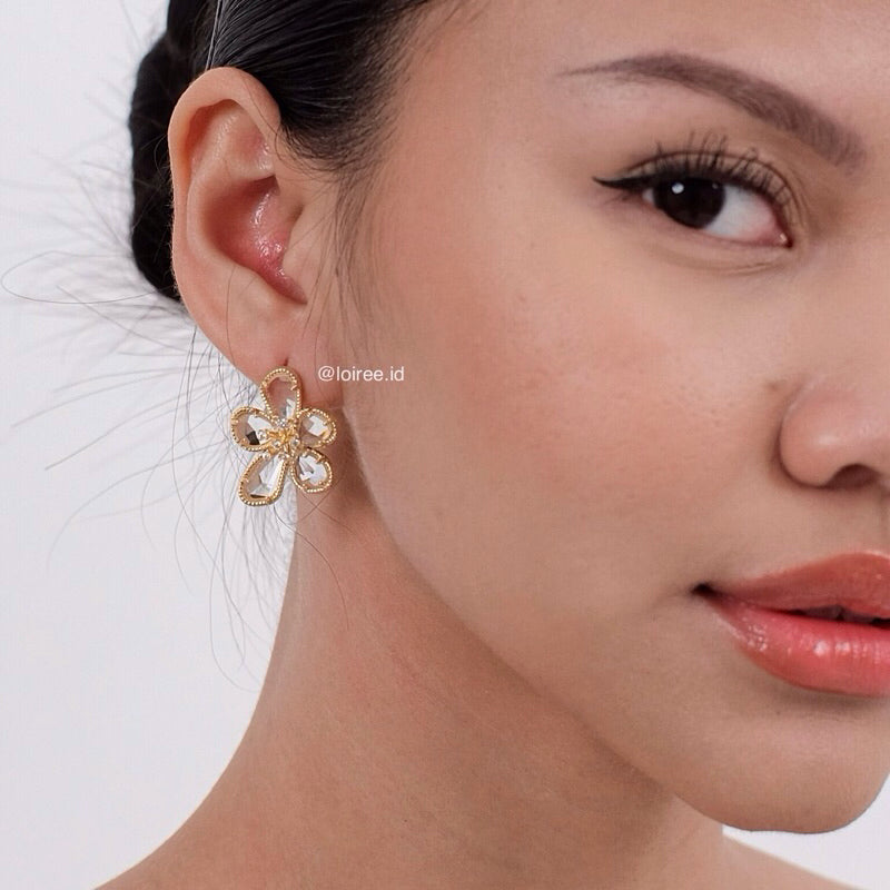 PEONY Transparent Flower Earrings - Gold Plated