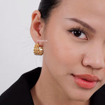 MARGENIE C-Shape Beads Hoop Earrings - Gold Plated