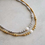 CAINE Natural Pearl Beads Necklace - Gold Plated