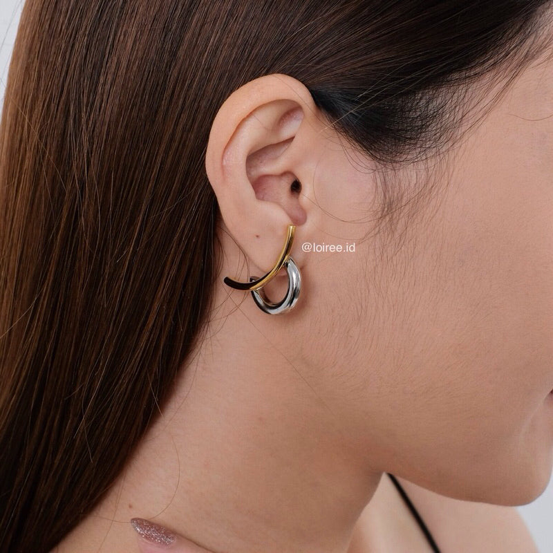 RIDGE Two Tone Hoop Earrings - Gold Plated