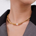 CAINE Natural Pearl Beads Necklace - Gold Plated