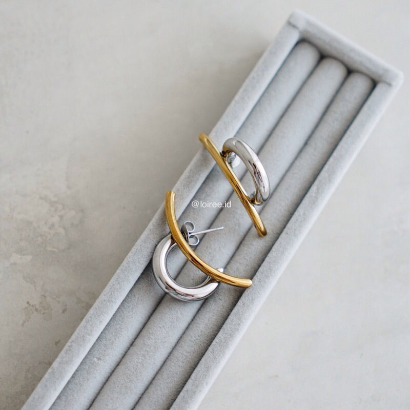 RIDGE Two Tone Hoop Earrings - Gold Plated
