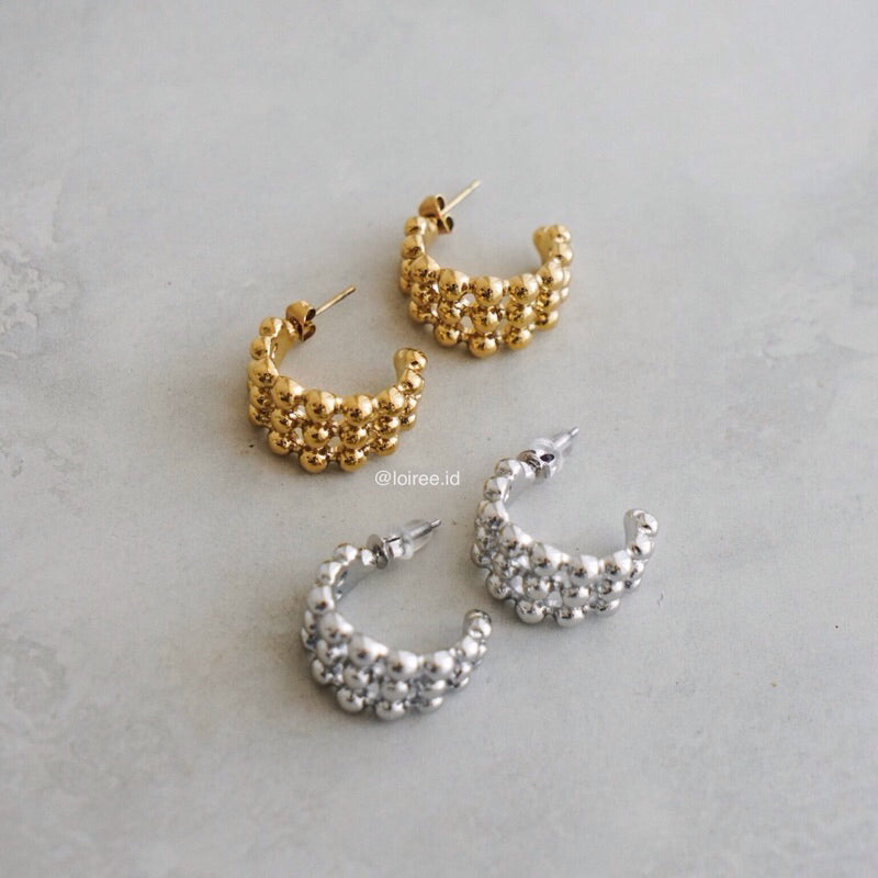 MARGENIE C-Shape Beads Hoop Earrings - Gold Plated
