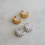 MARGENIE C-Shape Beads Hoop Earrings - Gold Plated