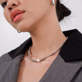 CAINE Natural Pearl Beads Necklace - Gold Plated