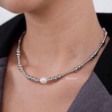 CAINE Natural Pearl Beads Necklace - Gold Plated