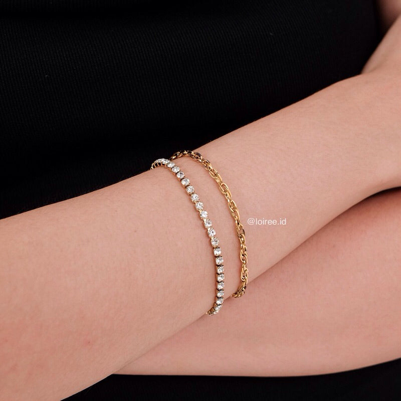 AVILA Zirconia Double Layer Chain Bracelet - Gold Plated