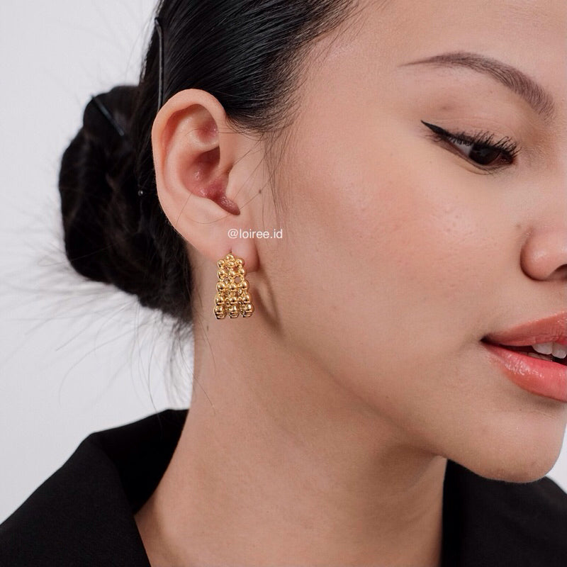 MARGENIE C-Shape Beads Hoop Earrings - Gold Plated