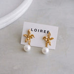 KARLIE Flower Pearl Dangle Earrings - Gold Plated