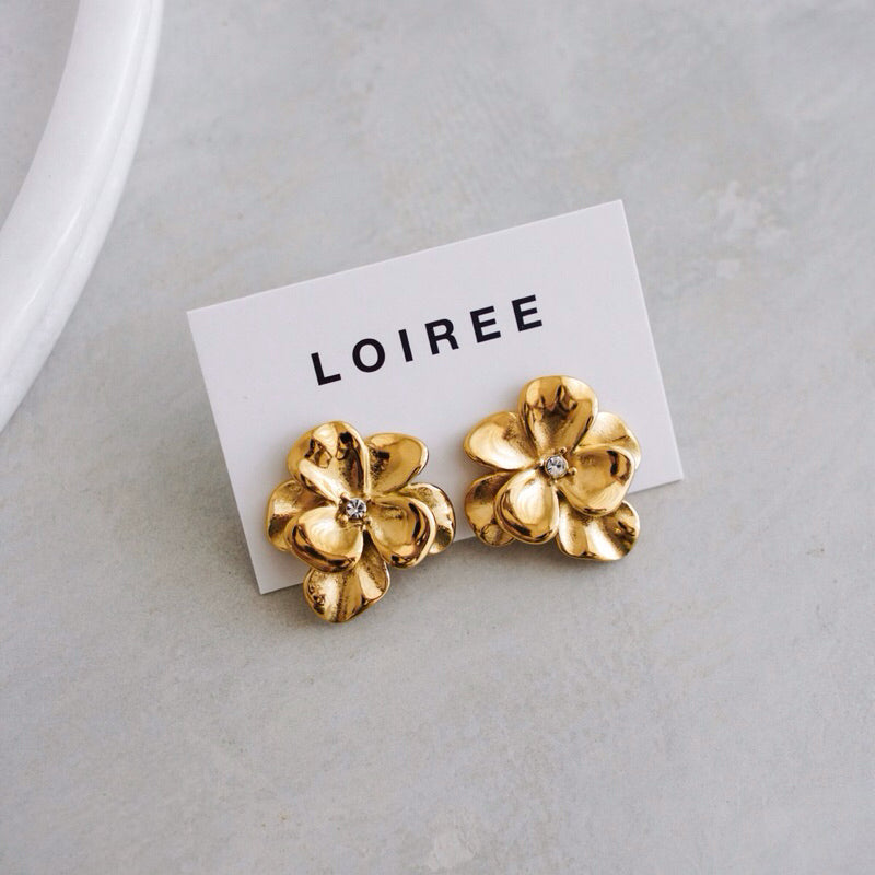 CAMELIA Bloom Flower Earrings - Gold Plated