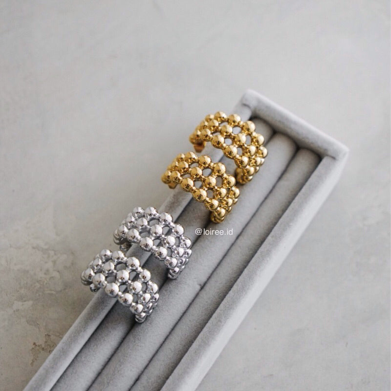 MARGENIE C-Shape Beads Hoop Earrings - Gold Plated