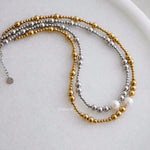 CAINE Natural Pearl Beads Necklace - Gold Plated