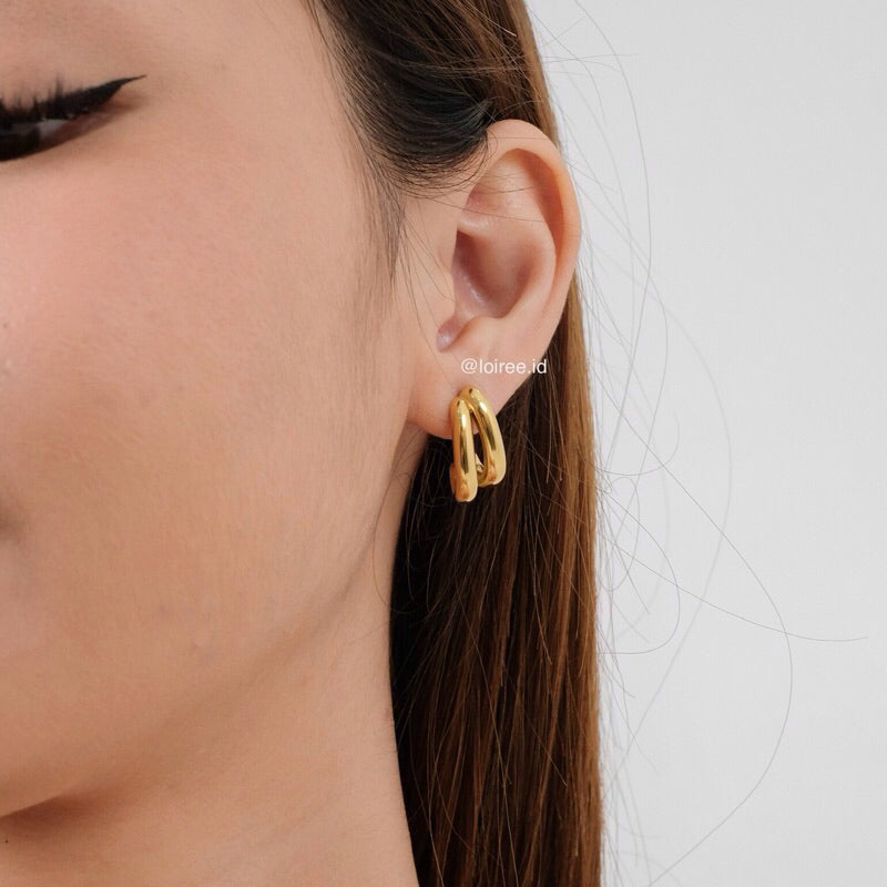 LEVI Double Layer Stud Earrings - Gold Plated