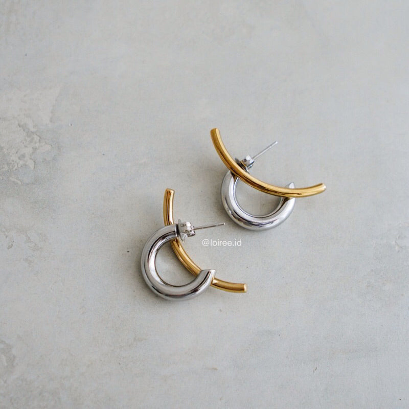 RIDGE Two Tone Hoop Earrings - Gold Plated