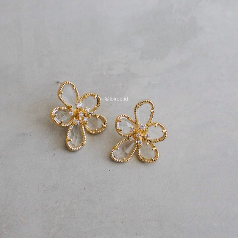 PEONY Transparent Flower Earrings - Gold Plated