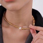 CAINE Natural Pearl Beads Necklace - Gold Plated