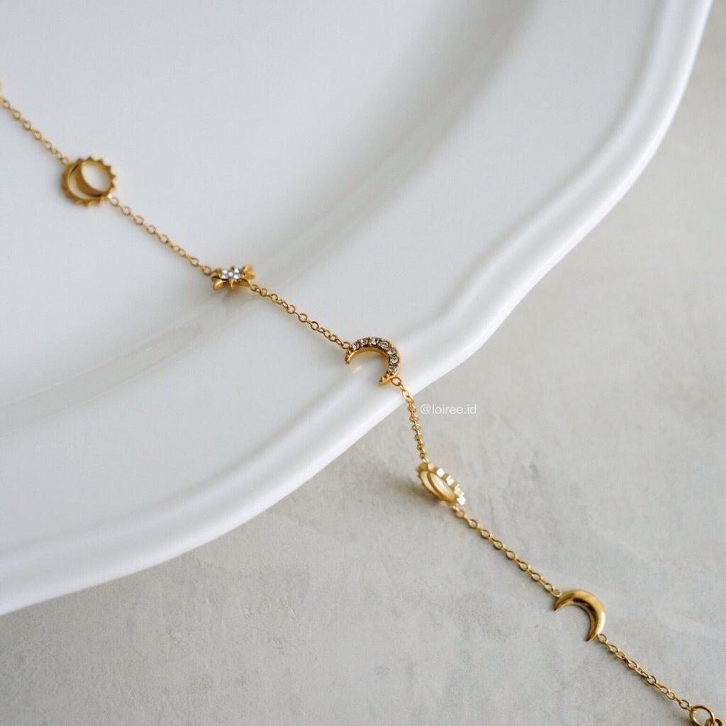 MARLEY Star & Moon Charms Bracelet - 18K Gold Plated Stainless Steel