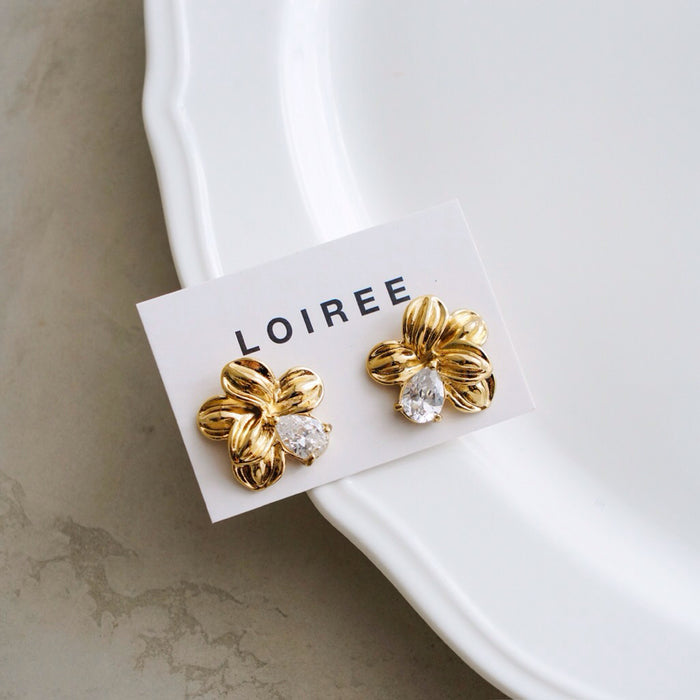 LOIREE - PAISLEY Flower Zirconia Earrings - Gold Plated
