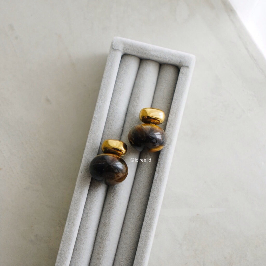 EIMEE Chunky Tiger Eye Earrings - 18K Gold Plated Stainless Steel