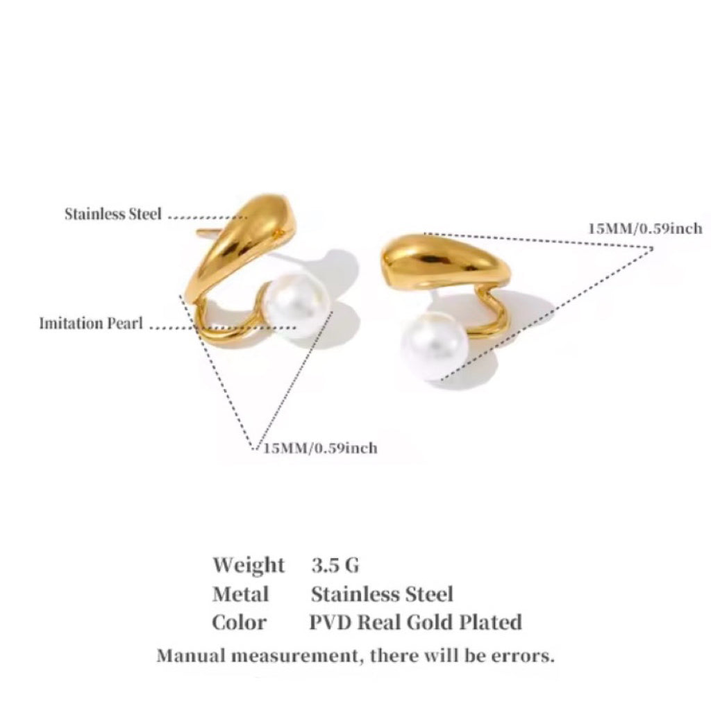 DEAN Pearl Stud Earrings - 18K Gold Plated Stainless Steel