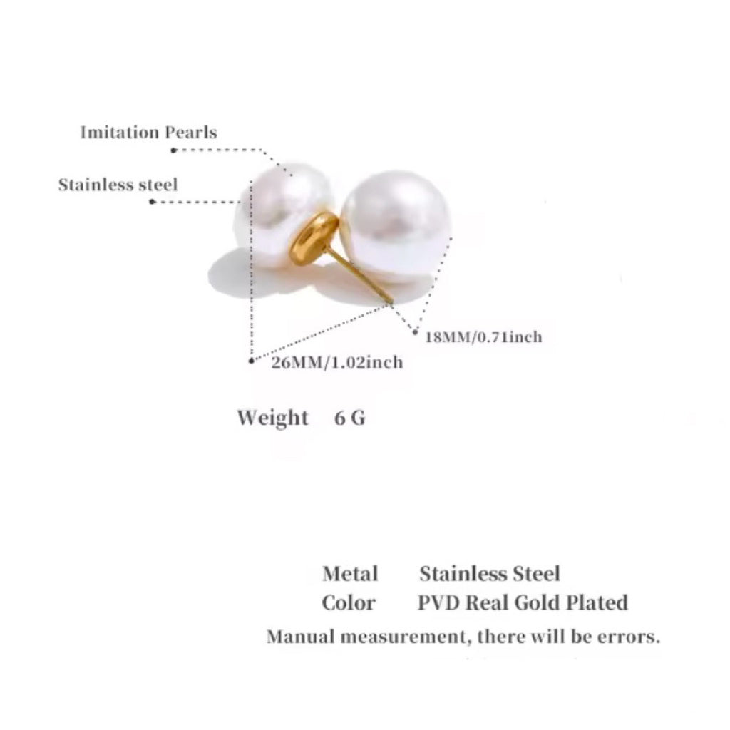 LEILA Flat Pearl Earrings - 18K Gold Plated Stainless Steel