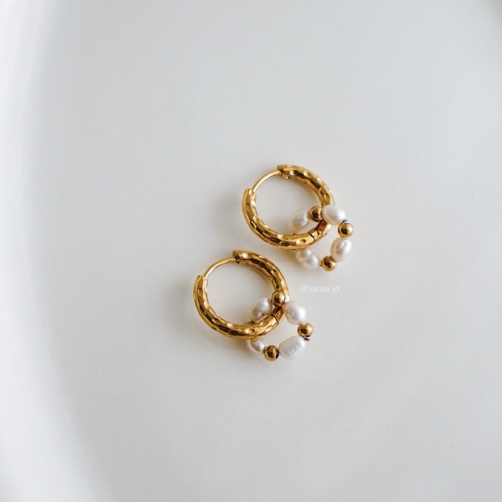 JEMIMA Pearl Hoop Earrings - Gold Plated