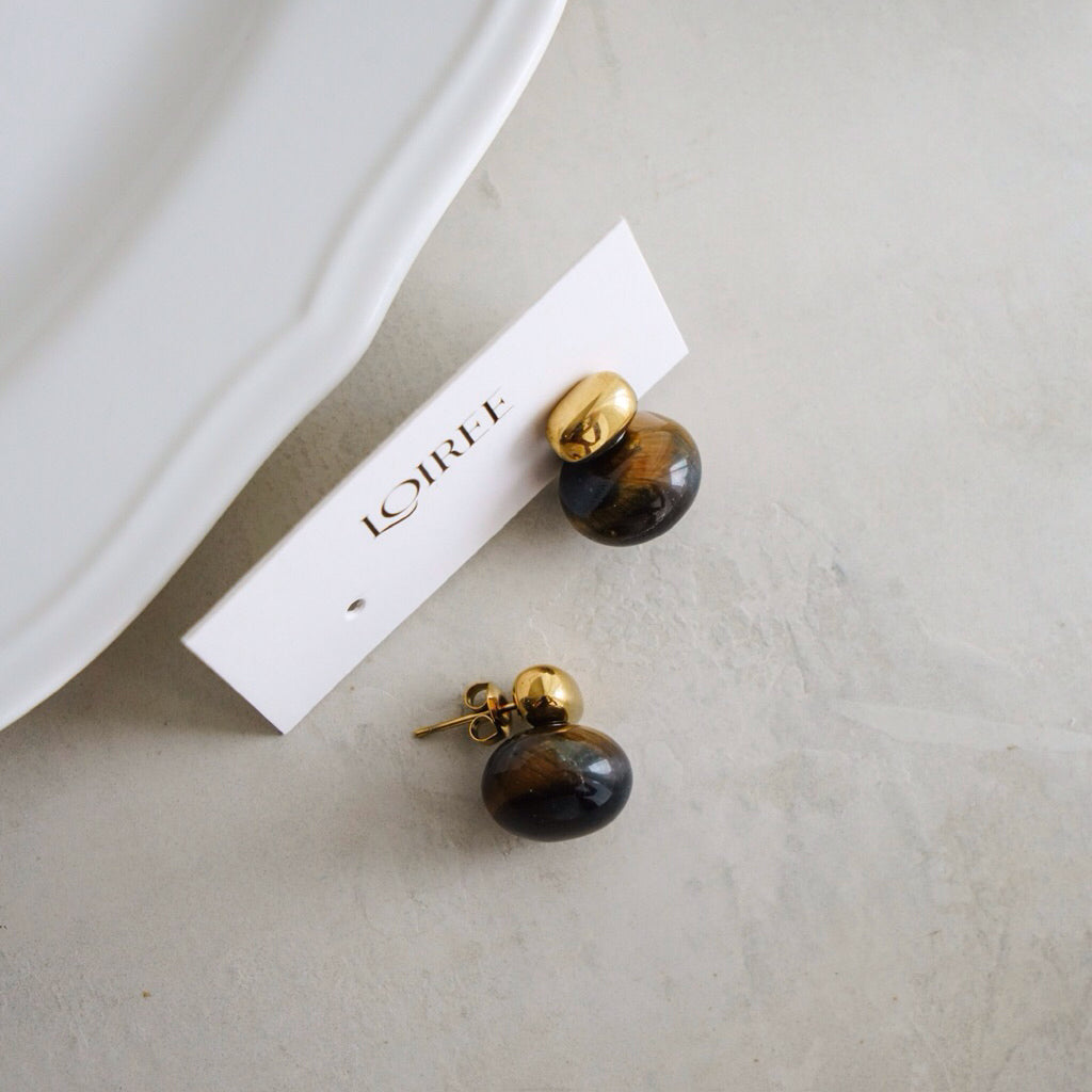 EIMEE Chunky Tiger Eye Earrings - 18K Gold Plated Stainless Steel