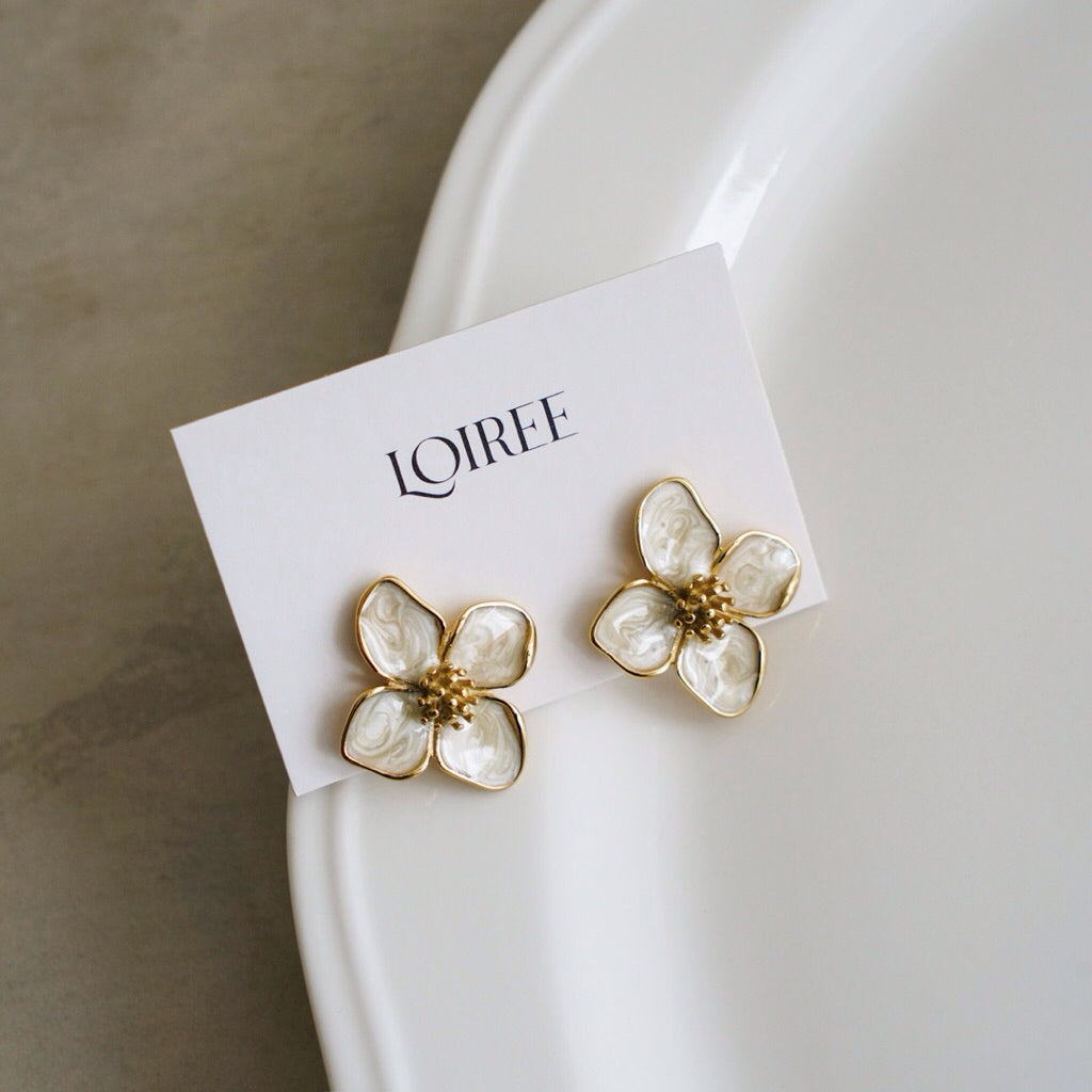 CARMINE Flower Enamel Earrings - 16K Gold Plated Stainless Steel