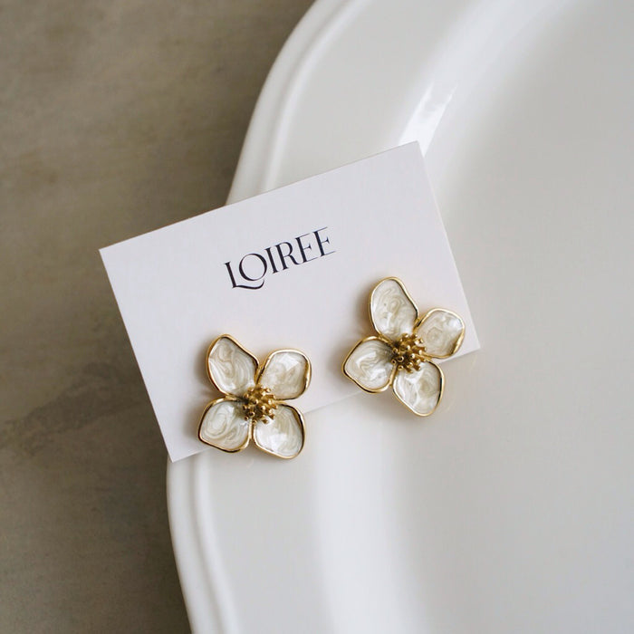 CARMINE Flower Enamel Earrings - 16K Gold Plated Stainless Steel